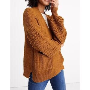 MADEWELL Bobble Cardigan Sweater Balloon Sleeve Egyptian Gold Sz Small